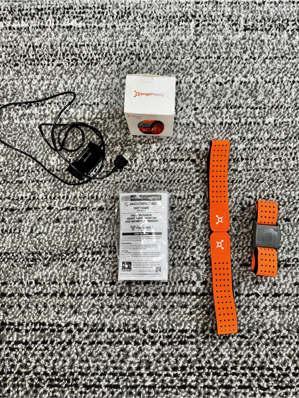 Orangetheory Orange Perforated Heart Rate Monitor Bands with Sensor & Charger